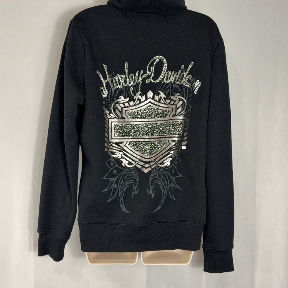 Harley-Davidson Hoodie Full Zip Rhinestone Logo XL Black Womens Sweatshirt